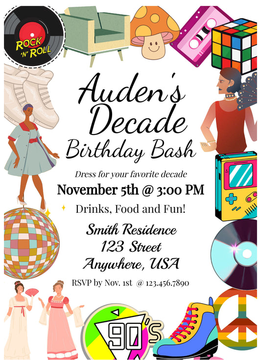 Decades Birthday Invitation
